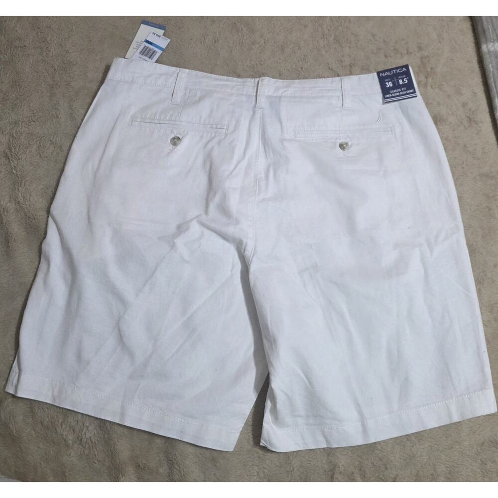 Nautica Mens Shorts 36 White Linen Blend Classic Fit Deck Summer Casual NWT 8.5" - Picture 3 of 8